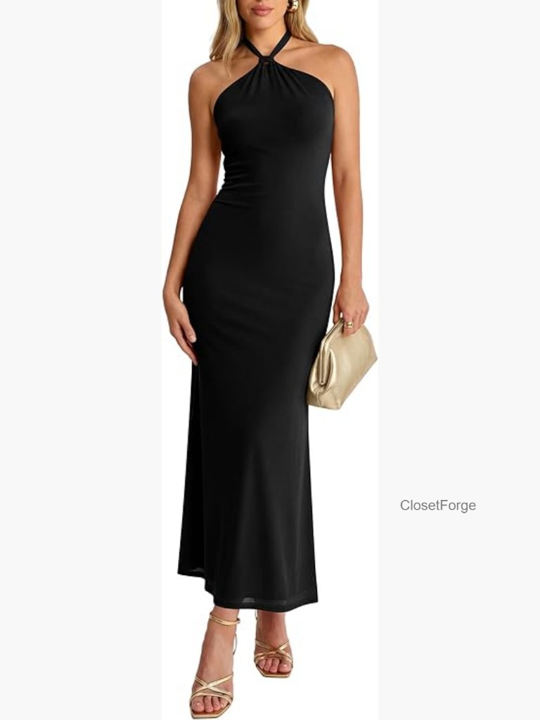 Women's Halter Neck Backless Bodycon Maxi Dress Sleeveless Formal Party